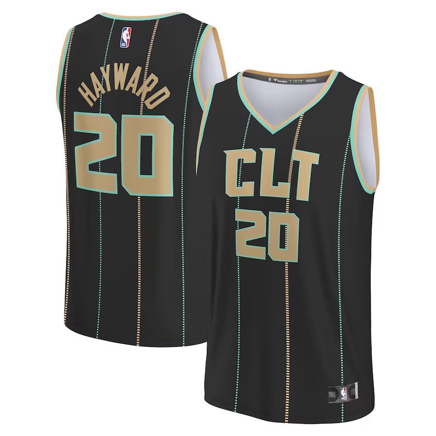 Men Charlotte Hornets #20 Gordon Hayward Fanatics Branded Black 2022-23 Fastbreak NBA Jersey